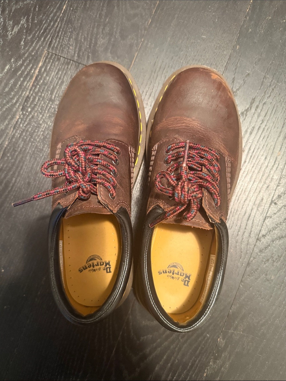 Dr. Martens Brown Leather Oxfords with Red-Black Laces